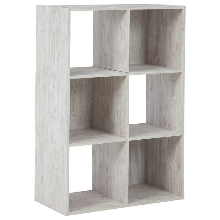 6 Cube Wooden Organizer with Grain Details, Washed White - Benzara