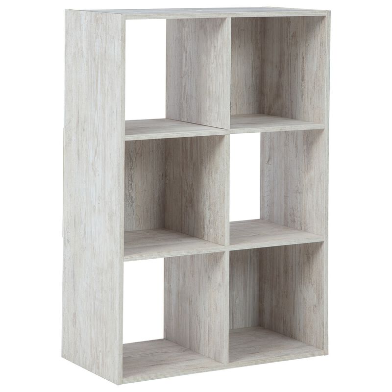 6 Cube Wooden Organizer with Grain Details, Washed White - Benzara