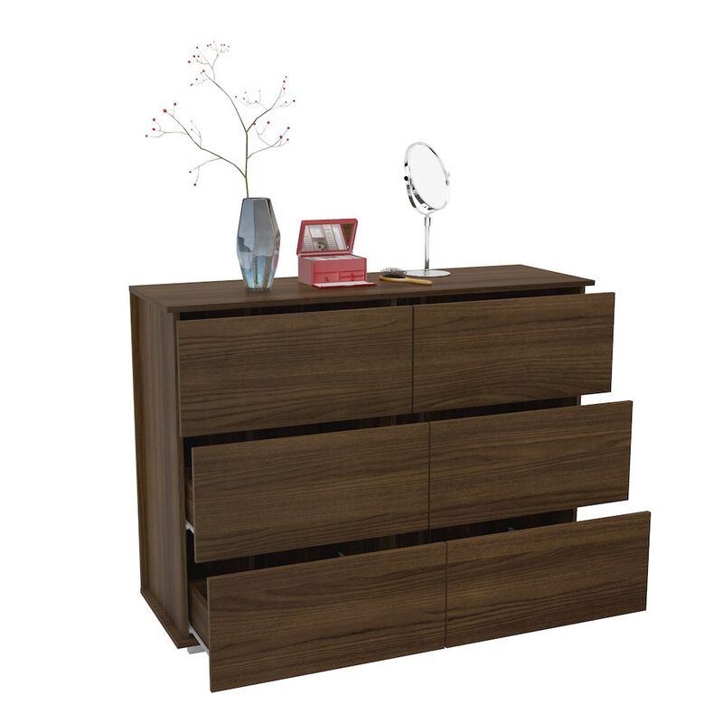 Polifurniture Madison Modern 6 Drawer Double Dresser, Walnut
