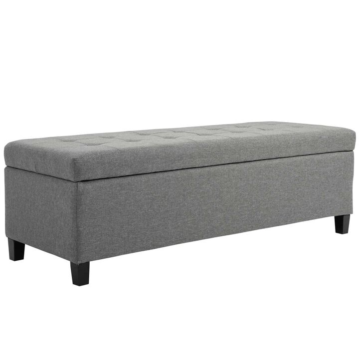 Gray Entryway Storage: 50" Upholstered Ottoman Bench with Soft Close Lid