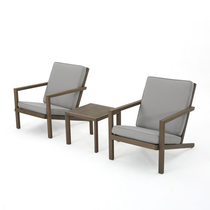 Liah Outdoor Patio Table Set, 2 Chair, Brown Acacia Wood, Gray Polyester