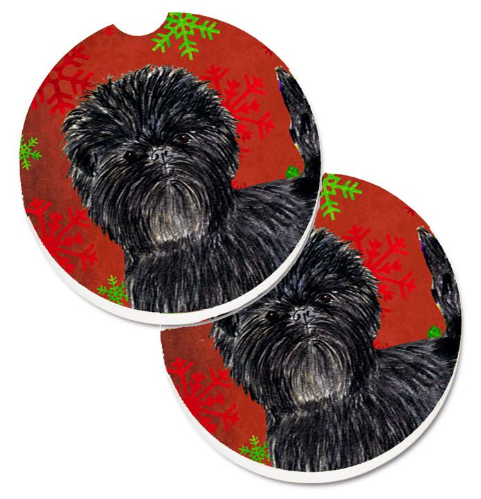 Caroline's Treasures Affenpinscher Red green Snowflakes Christmas Set of 2 Cup Holder Car Coasters SS4718CARC, 2.56, Multicolor