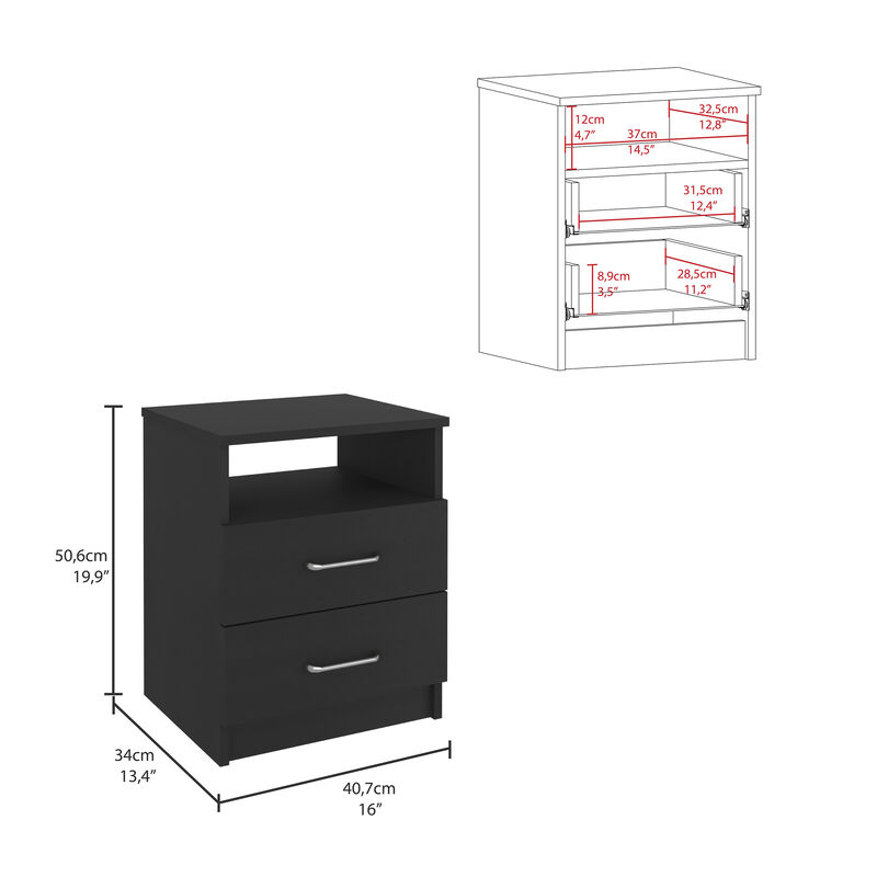 Streamdale Napoles Nightstand, Superior Top, Two Drawers, One Shelf