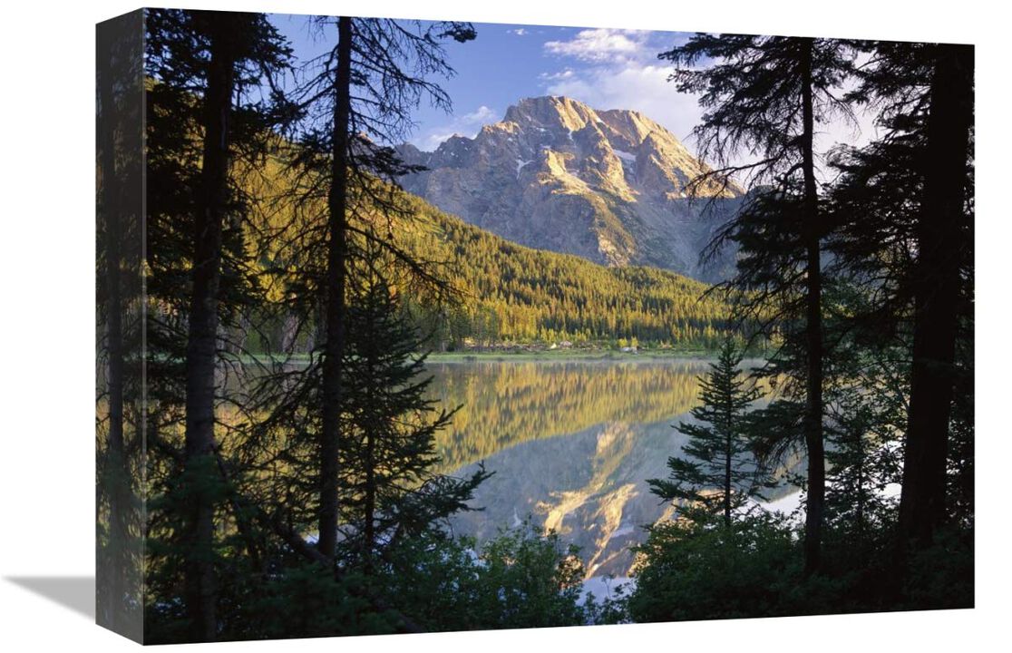 Mt Moran and String Lake, Grand Teton National Park, Wyoming-Canvas Art-16x12