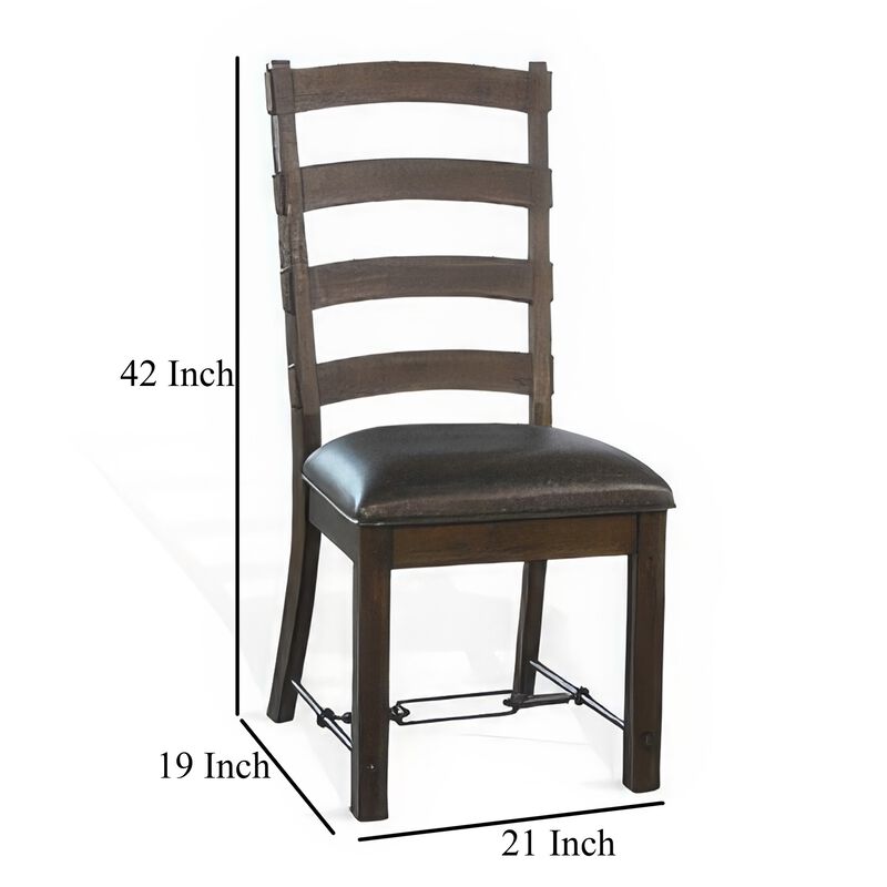 Flint Dining Side Chair Set of 2, Fabric, Dark Brown Mahogany, 19 Inch - Benzara