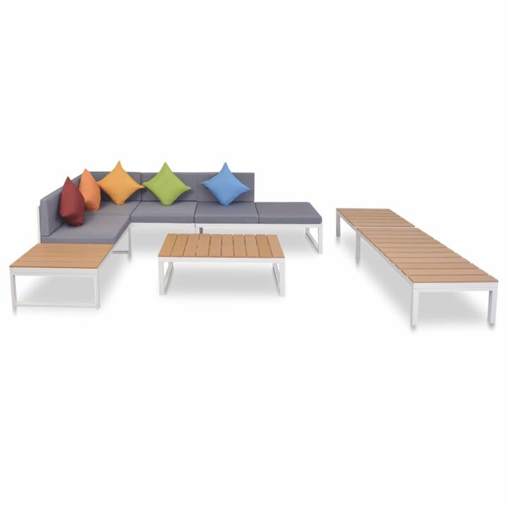 vidaXL 5 Piece Garden Lounge Set with Cushions Aluminium and WPC