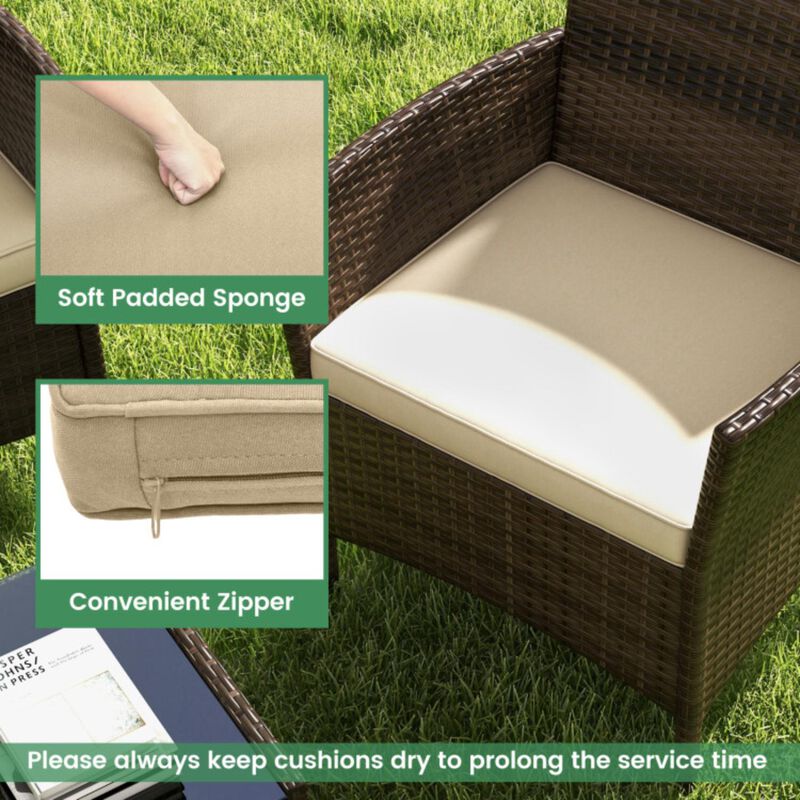 Hivvago 4 Piece Patio Rattan Conversation Set with Cozy Seat Cushions