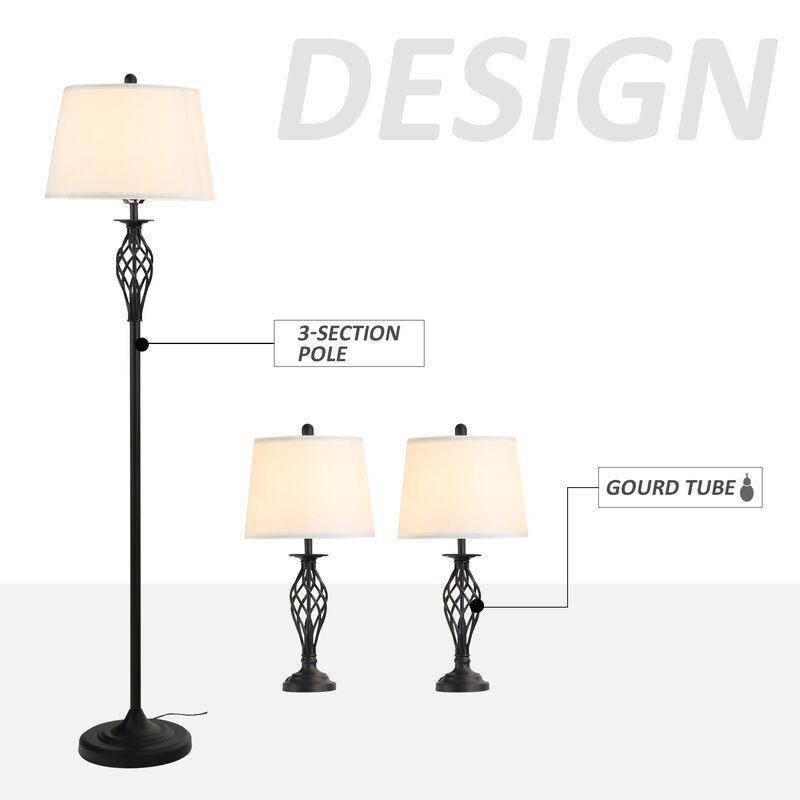Black/White Illumination: 3-Piece Lamp Set with Floor and Table Lamps