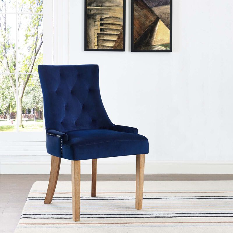 Pose Upholstered Fabric Dining Chair In Navy Blue-Benzara
