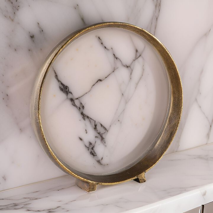 Dalie 15 Inch Sculpture, Set of 2, Round, Antique Brass Tone Cast Aluminium - Benzara