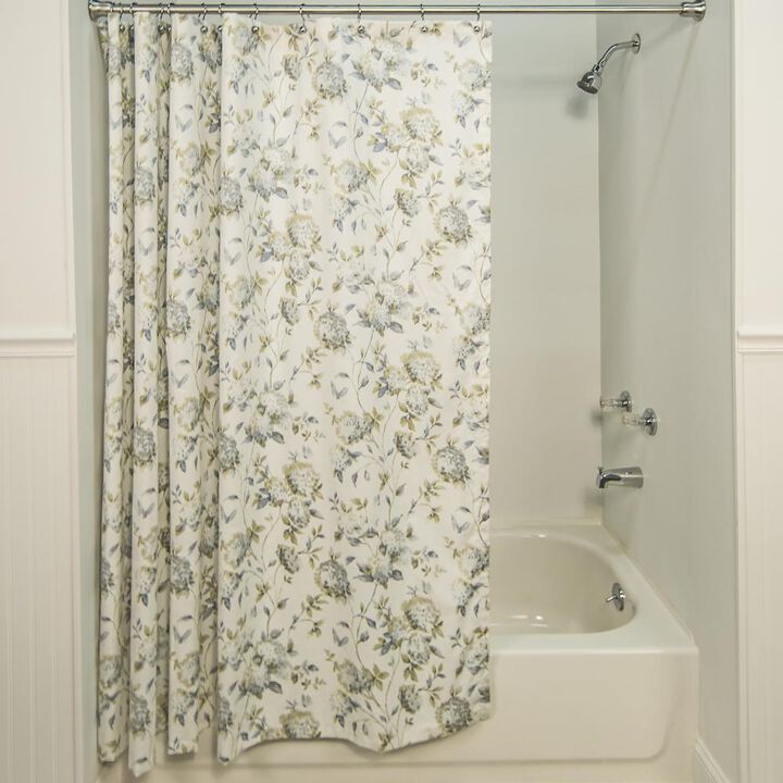 Ellis Curtain Abigail Classic Floral Design Button Holes Shower Curtain 72" x 72" Porcelain
