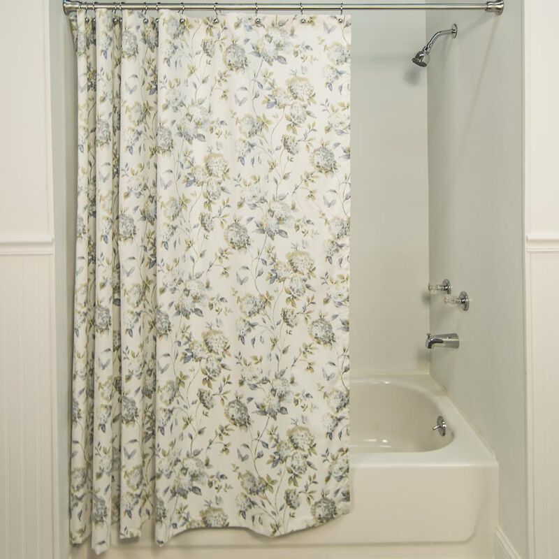 Ellis Curtain Abigail Classic Floral Design Button Holes Shower Curtain 72" x 72" Porcelain