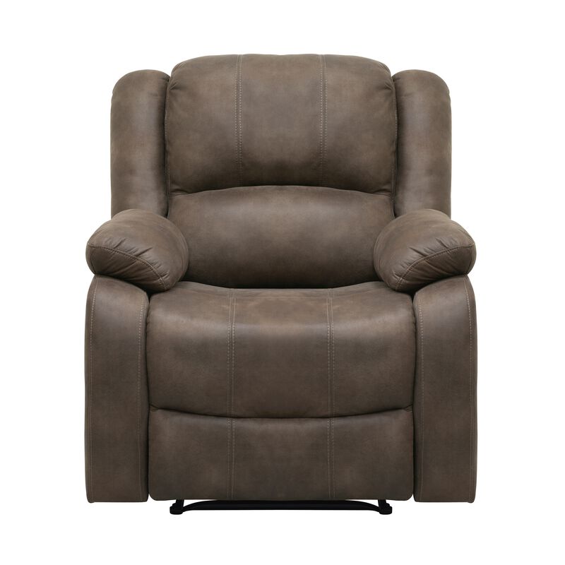 Chris 38 Inch Manual Recliner Chair, Cushions, Solid Wood, Brown Microfiber - Benzara