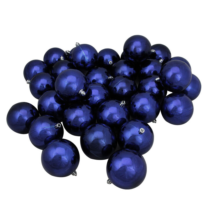 32ct Shiny Royal Blue Shatterproof Christmas Ball Ornaments 3.25" (80mm)