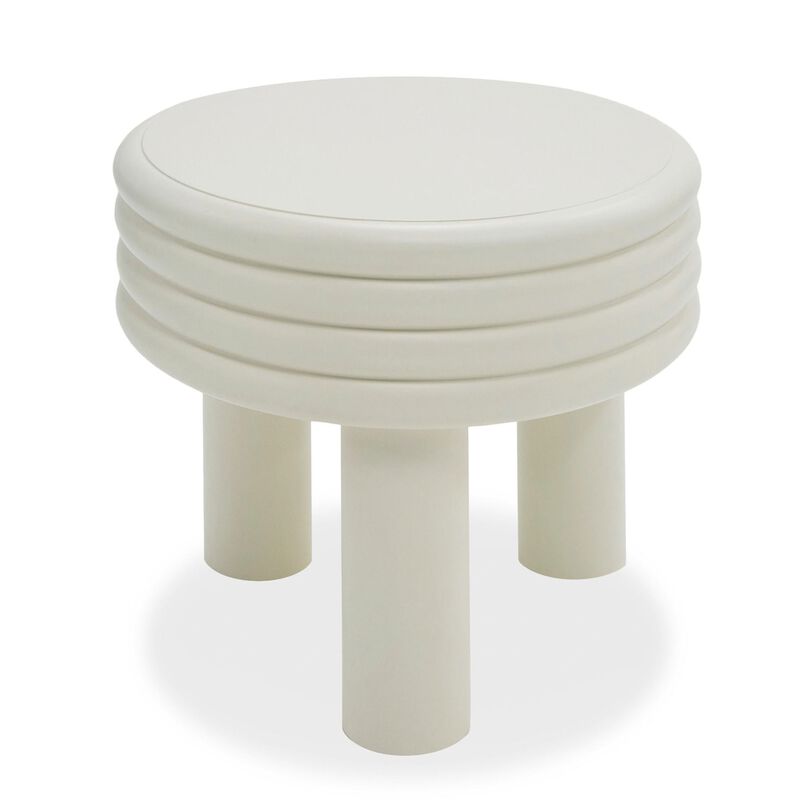 Cid Finley 20 Inch Side End Table, Round Tiered Design, White Gloss Wood - Benzara