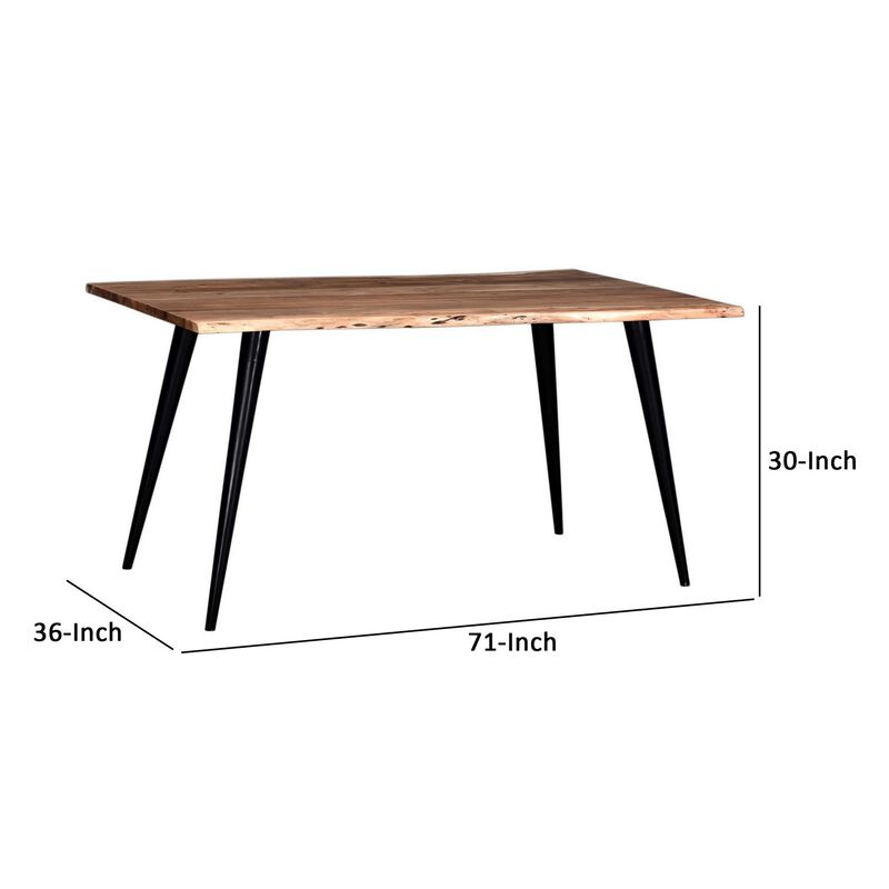 Sal 71 Inch Dining Table, Acacia Wood, Live Edges, Natural Brown, Black - Benzara