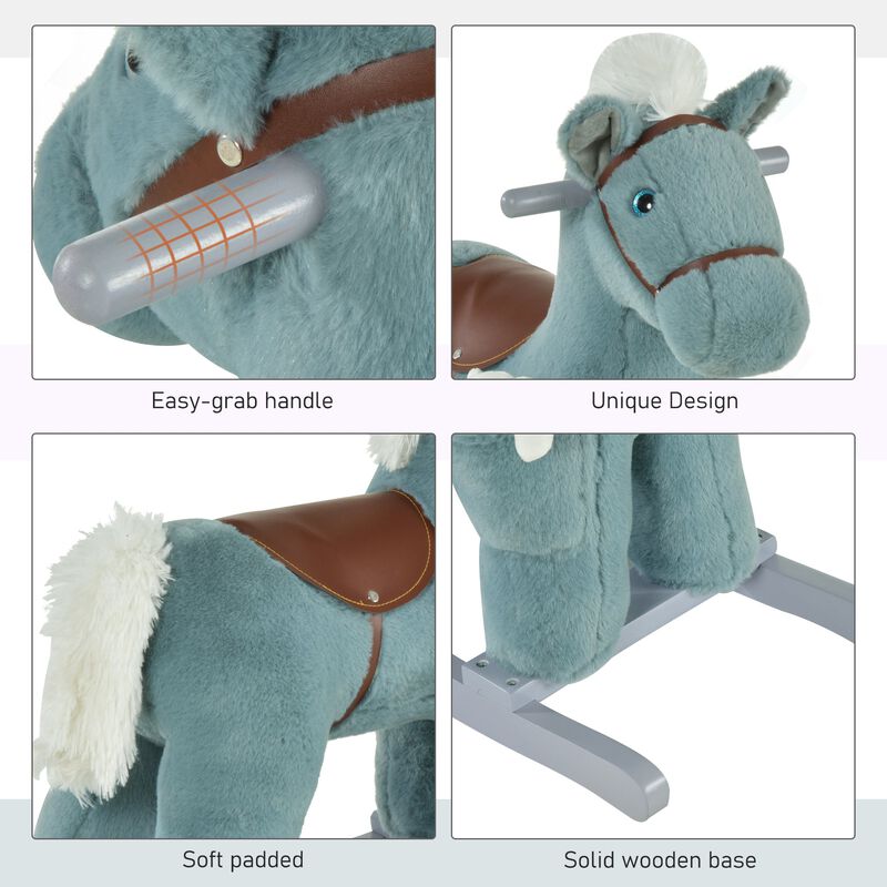 Blue Toddler Rocker: Plush Horse with Bear Toy and Sounds