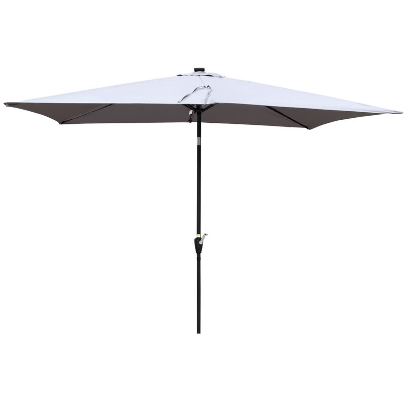 10 X 6.5FT Rectangular Patio Solar LED Lighted Outdoor Umbrellas With Crank And Push Button