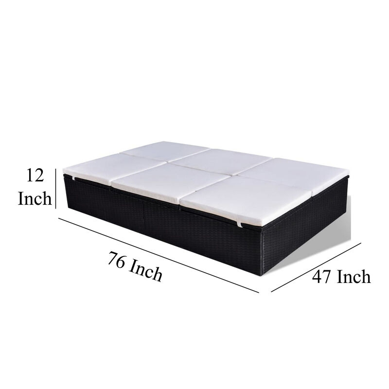 Double Sun Chaise Lounger, White Polyester, Black PE Rattan, 76 Inch - Benzara