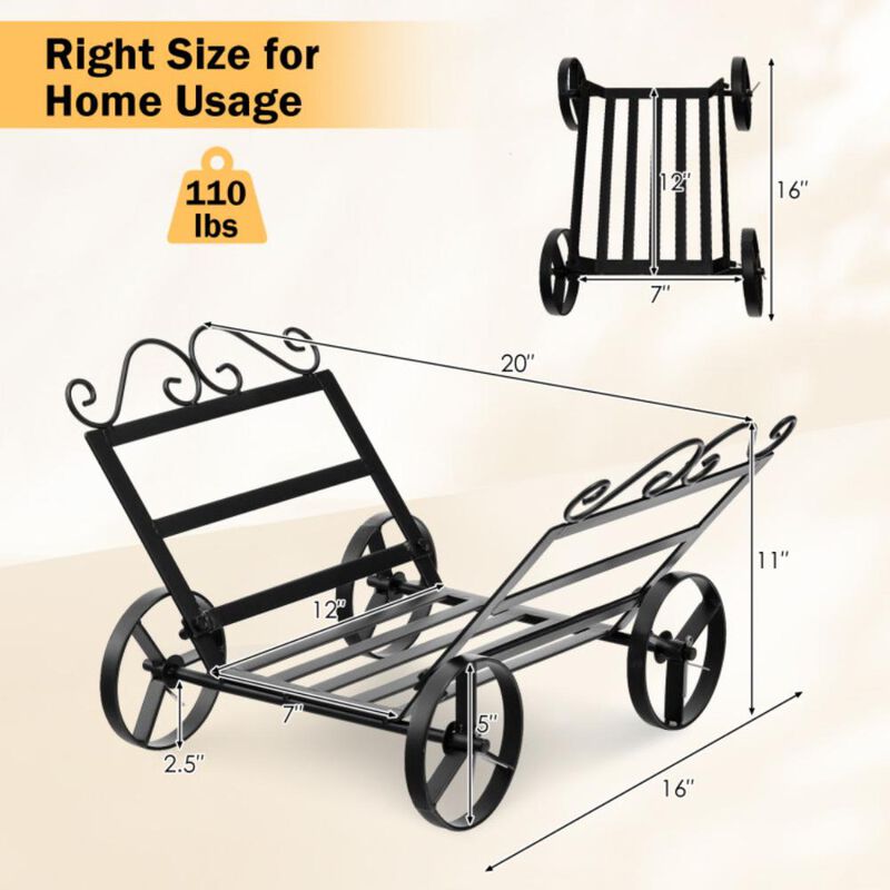 Hivvago Firewood Rack Decorative Rustproof Steel Fireplace Log Holder with Wheels
