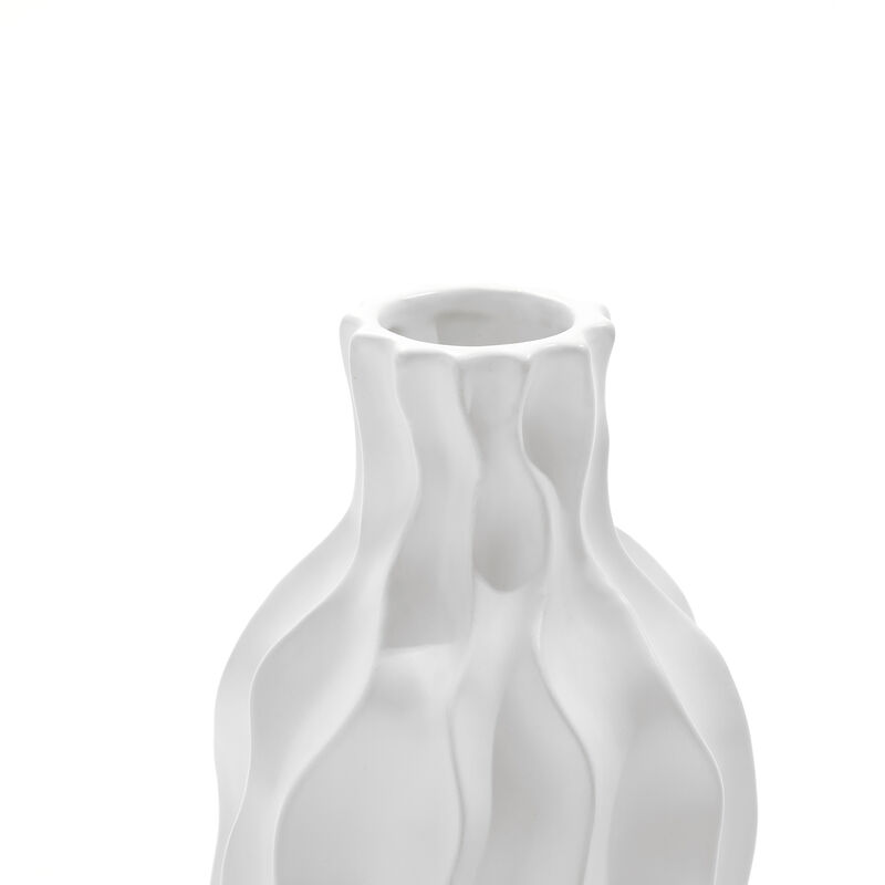 LuxenHome White Waves Ceramic 15.75-Inch Tall Round Vase
