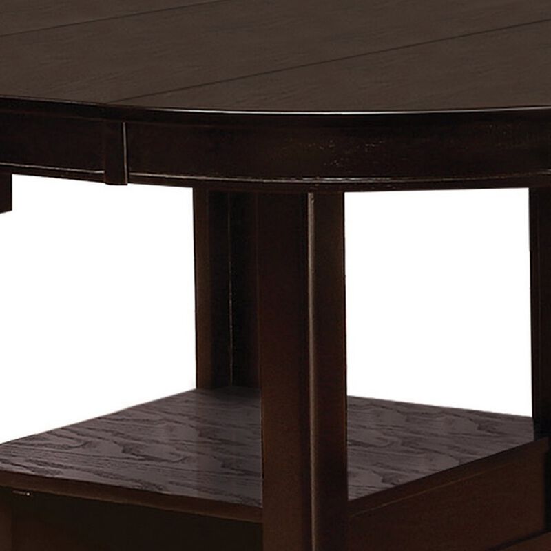 60 Inch Counter Height Table with Storage, Open Shelf, 6 Seater, Brown - Benzara
