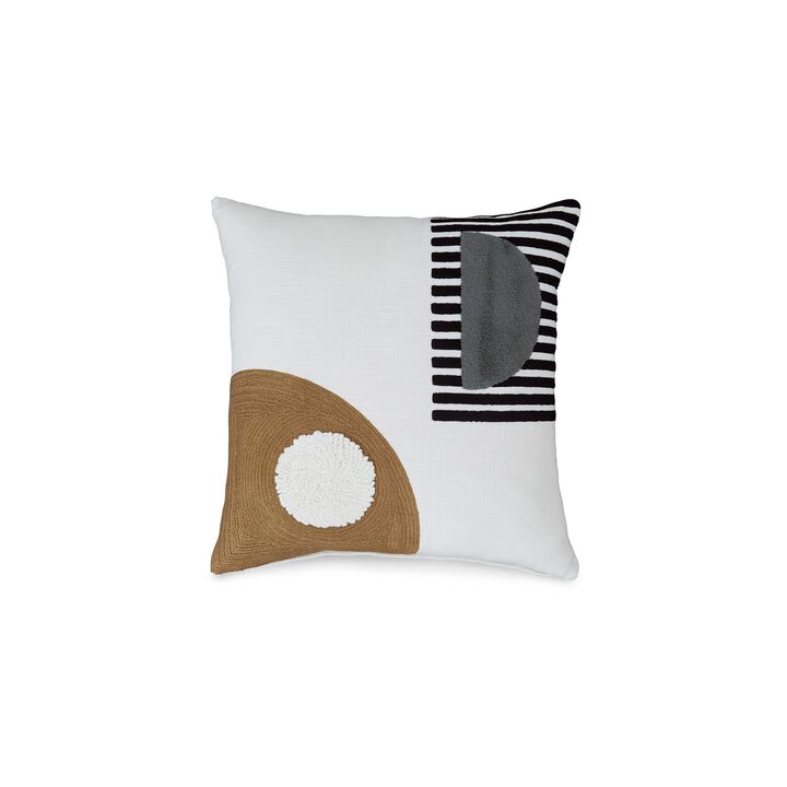 Square Accent Throw Pillow, 20 Inch Modern Embossed Embroidery, White - Benzara