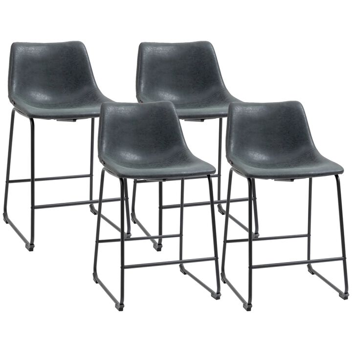 Black Vintage Seating: Set of 4 PU Leather Counter-Height Bar Stools Black Vintage Seating: Set of 4 PU Leather Counter-Height Bar Stools