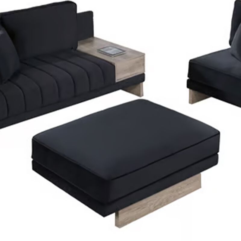 Phsy 123 Inch Modular Sectional Sofa with Storage Table, USB, Black Velvet - Benzara