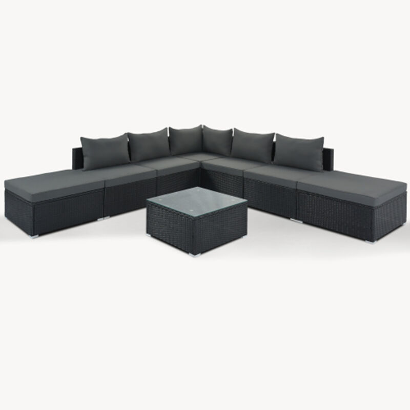 8-Pieces Outdoor Patio Furniture Sets, Garden Conversation Wicker Sofa Set, Single Sofa Combinable