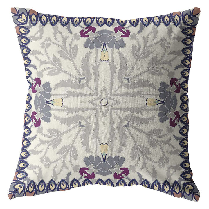 Hivvago 18" Gray Floral Frame Zippered Suede Throw Pillow