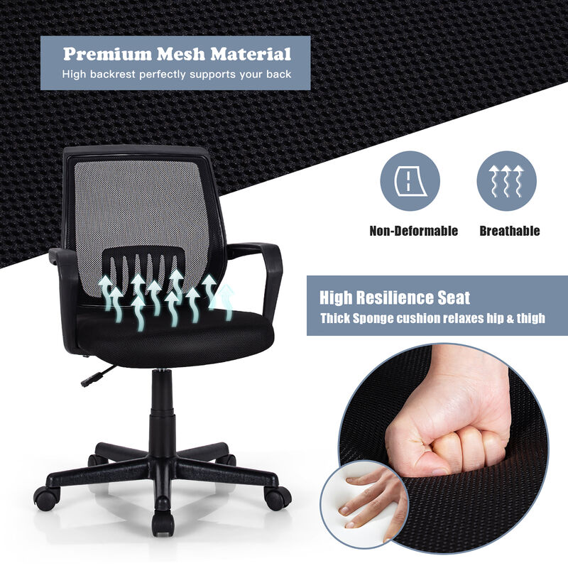 Costway Mid-Back Mesh Office Chair Height Adjustable Executive Chair w/ Lumbar Support