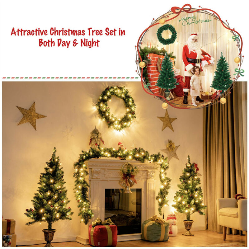 4-Piece Christmas Decoration Set with Pre-Lit Wreath, Garland, and Entrance Trees