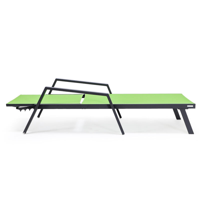 LeisureMod Marlin Patio Chaise Lounge Chair with Armrests – Black Aluminum Frame & Navy Blue Mesh for Outdoor Comfort