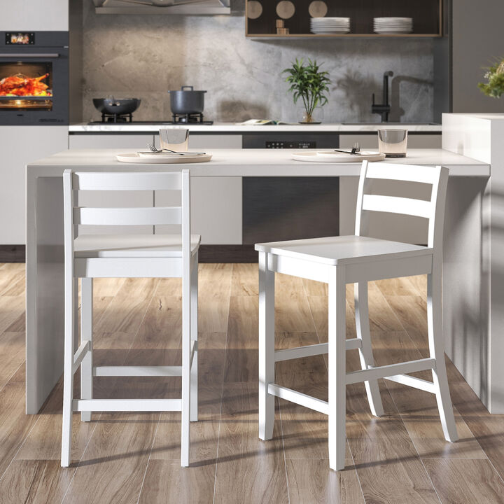 Wooden Bar Stools Set of 2 with Ergonomic Backrest and Footrest