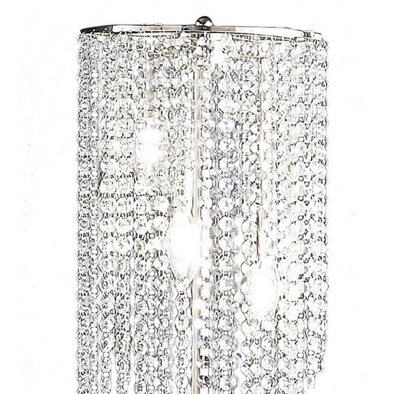 Mindy 30 Inch Table Lamp, Crystal Raindrops Design, Metal, Clear Finish-Benzara