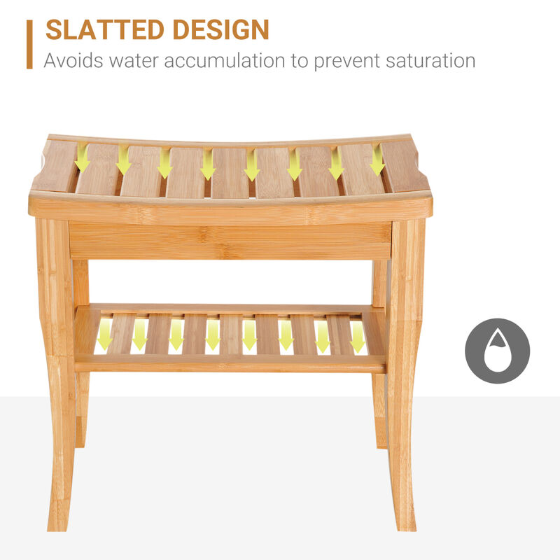 20" Bamboo Shower Bench With Storage Shelf