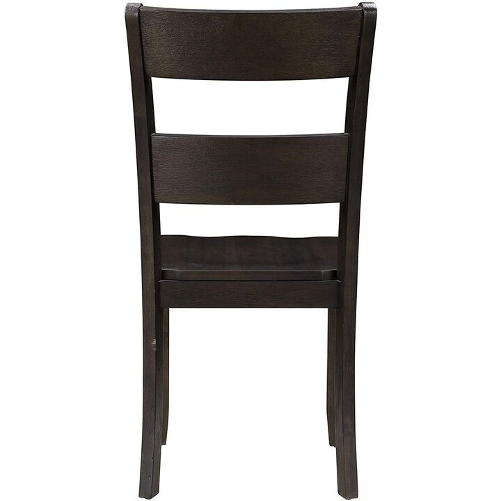 Transitional Wooden Side Chair with Ladder Backrest, Set of 2, Dark Brown - Benzara