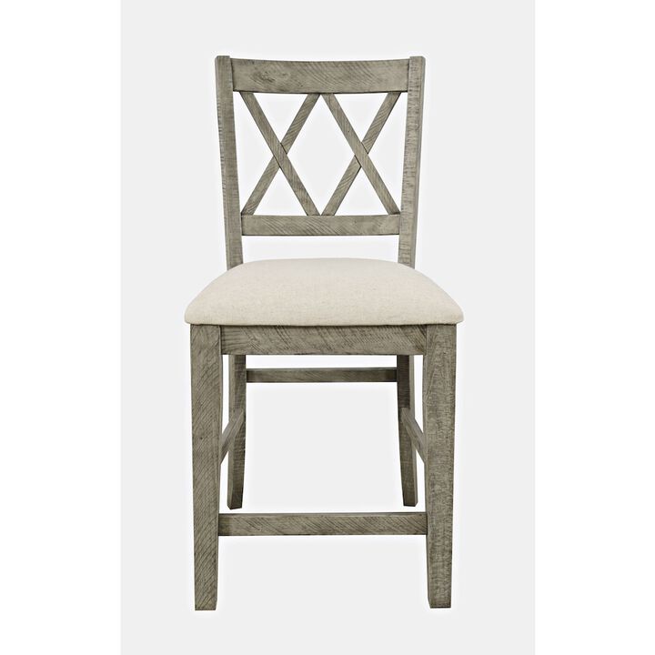 Jofran Telluride Rustic Farmhouse Solid Wood Upholstered Counter Stool (Set of 2)