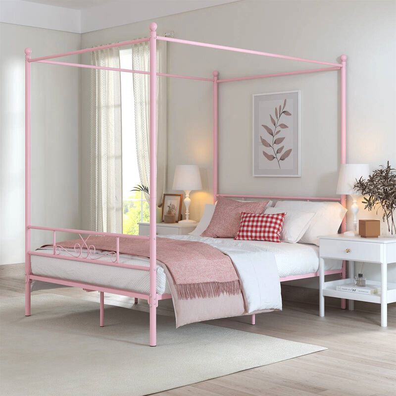 Elegant Four Poster Metal Canopy Bed for Bedroom with Adjustable Size Options