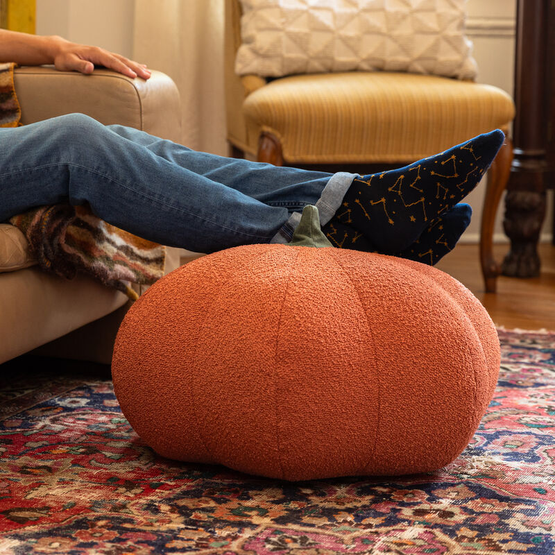 Jaxx Pumpkin Pouf - Luxurious Ottoman for Fall & Halloween Décor - Boucle Terra Cotta