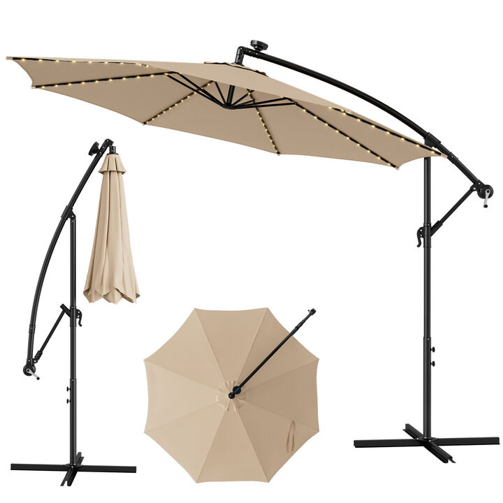 10-Foot Patio Offset Umbrella with 112 Solar-Powered LED Lights for Outdoor Shade and Illumination