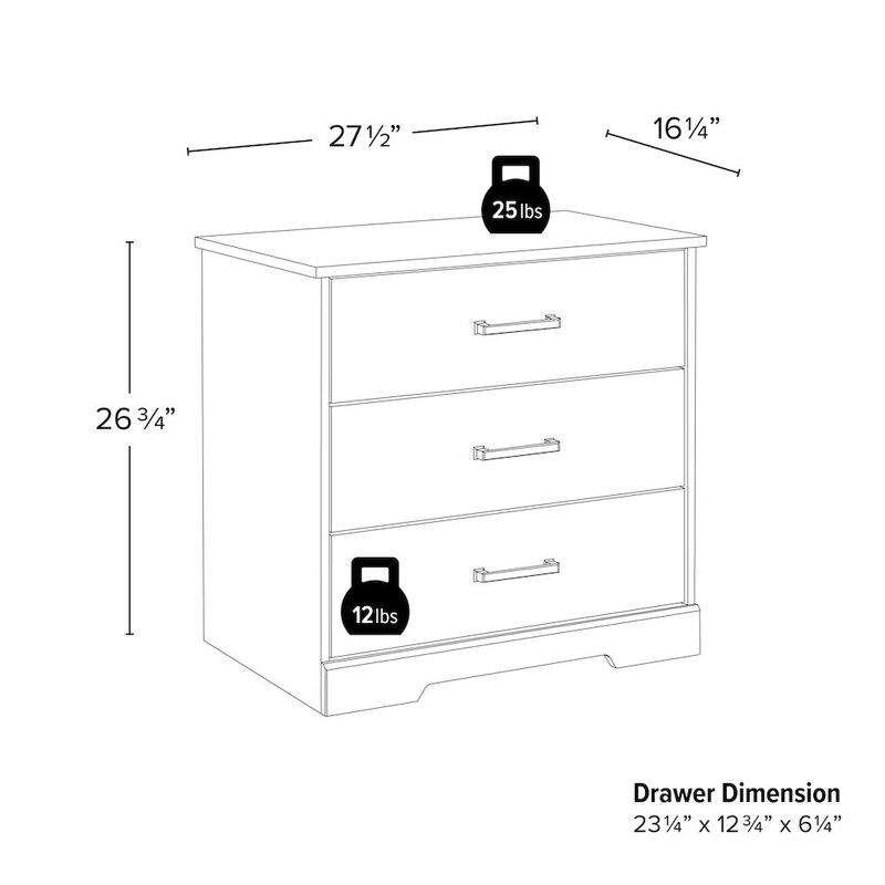 Prepac Nightstand Bedside Table, Washed White Nightstand for Bedroom