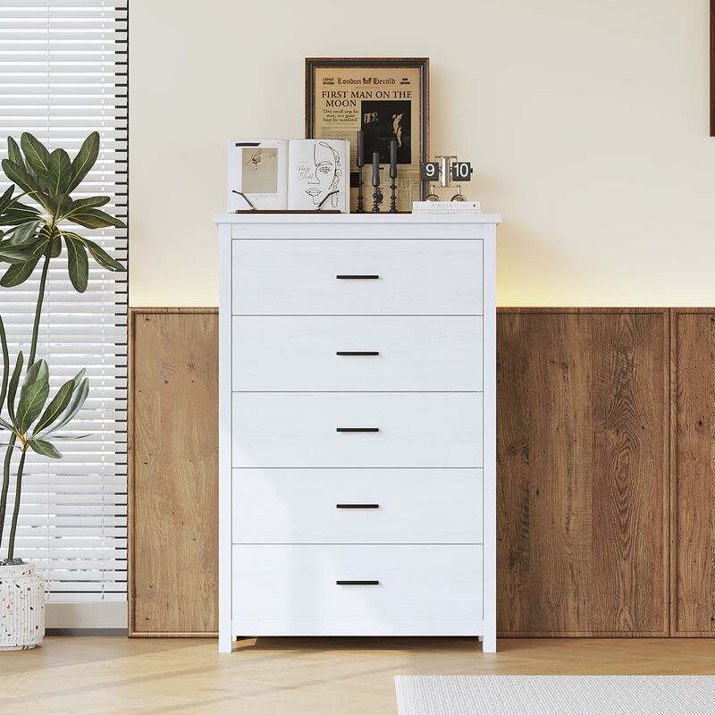 Merax Retro American Country Style Wooden Dresser with 5 Drawers