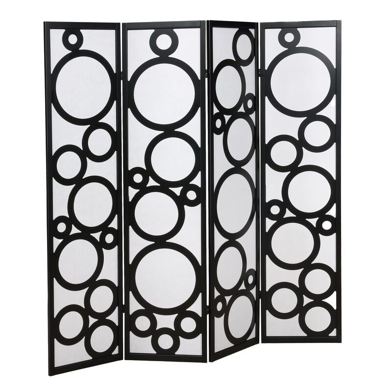 Streamdale Arvada 4-Panel Wood Room Divider with Circle Pattern, Black