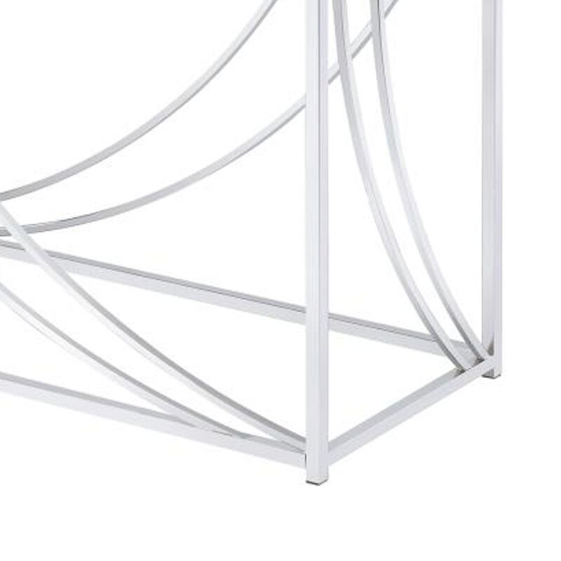 Glass Top Rectangular Sofa Table with Swooping  Curves, Clear and Silver-Benzara
