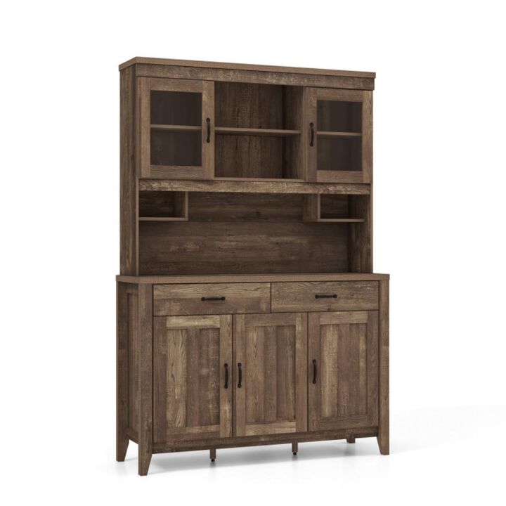 Hivvago Kitchen Freestanding Hutch Cabinet with Microwave Countertop