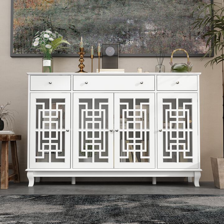 FUFU&GAGA White Buffet Cabinet with Storage & Drawers, MDF & Tempered Glass Construction (55.1" W x 35.4" H x 15.7" D), White