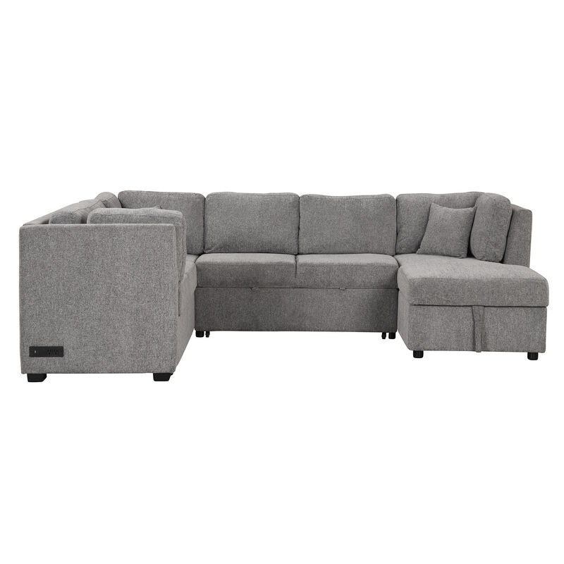Merax U-shaped Sectional Sofa Pull Out Sofa Bed with 2 USB Ports