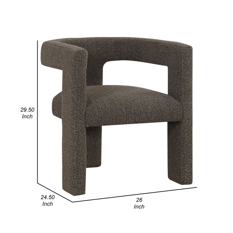 Hellen Accent Side Chair, Fully Upholstered Chocolate Brown Boucle Fabric - Benzara